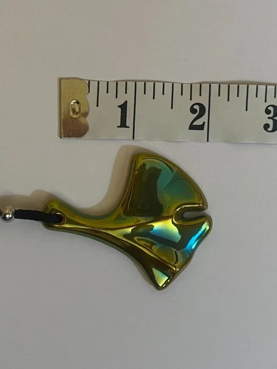 Zsolnay Hungary Eosin Ginkgo Leaf Pendant Necklace - Iridescent Green Gold - Picture 9 of 12